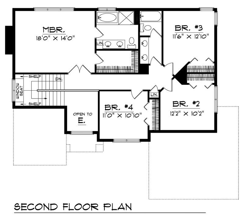 Floor Plan Second Story of Traditional Plan #101-1089