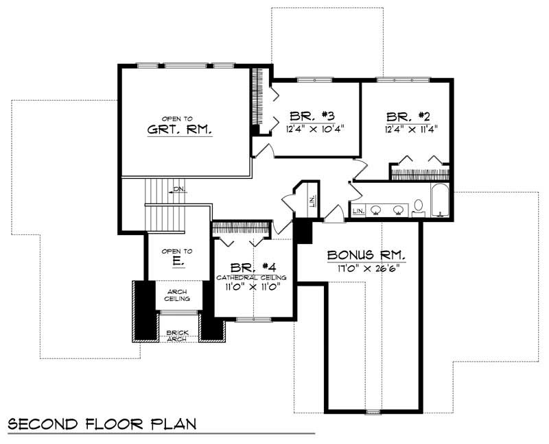 Floor Plan Second Story of European Plan #101-1092
