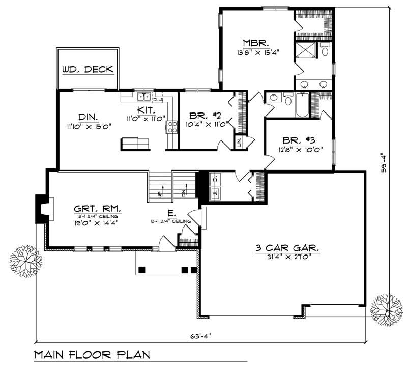 Floor Plan First Story of Ranch Plan #101-1093