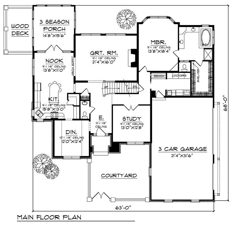 Floor Plan First Story of Craftsman Plan #101-1098