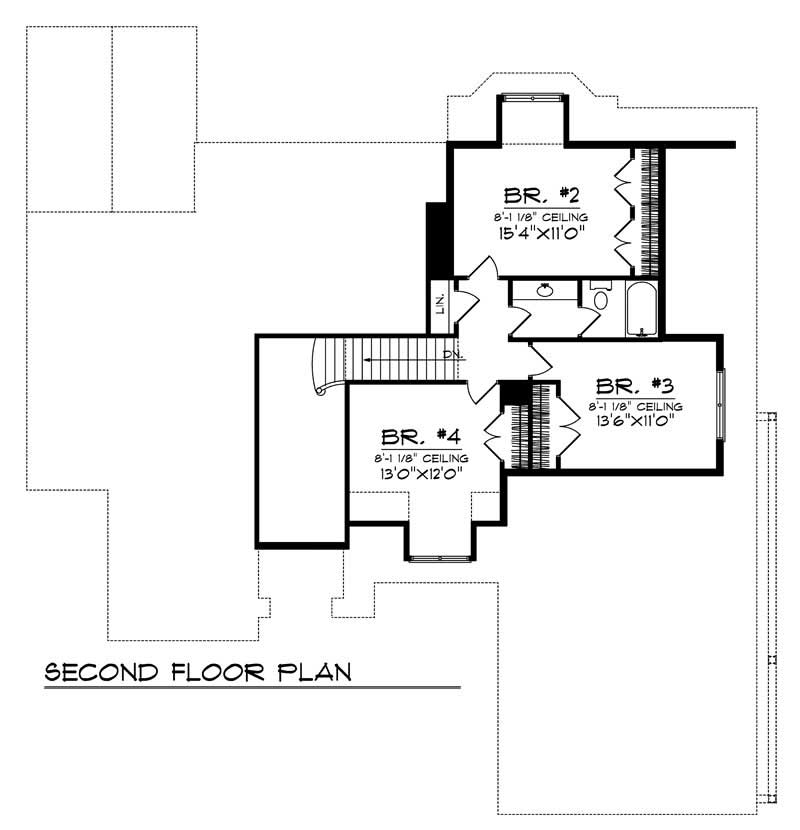 Floor Plan Second Story of Craftsman Plan #101-1098