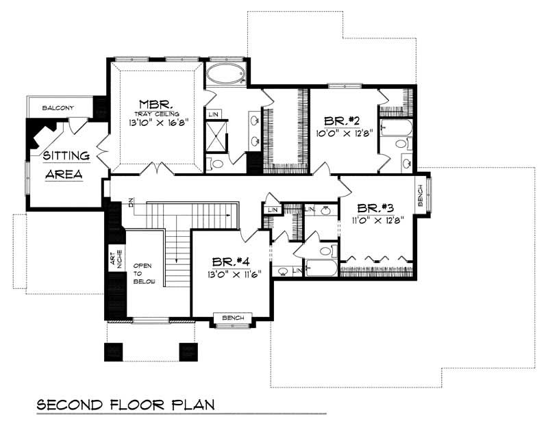 Floor Plan Second Story of Craftsman Plan #101-1112