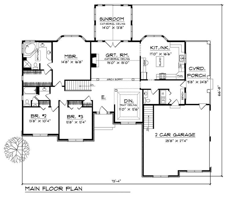 Floor Plan First Story of Ranch Plan #101-1133