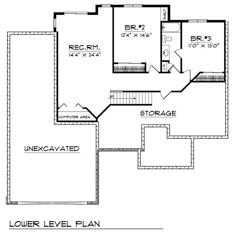 Floor Plan Basement of Ranch Plan #101-1137