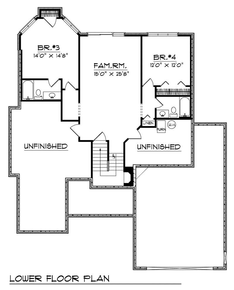 Floor Plan Basement of Ranch Plan #101-1141