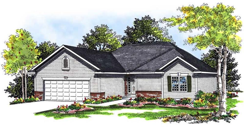 Front elevation of Ranch home (ThePlanCollection: House Plan #101-1142)