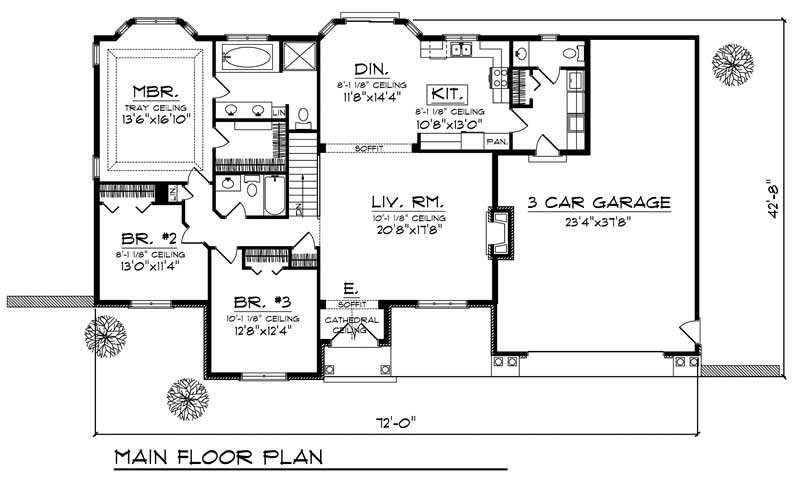 Floor Plan First Story of Ranch Plan #101-1145