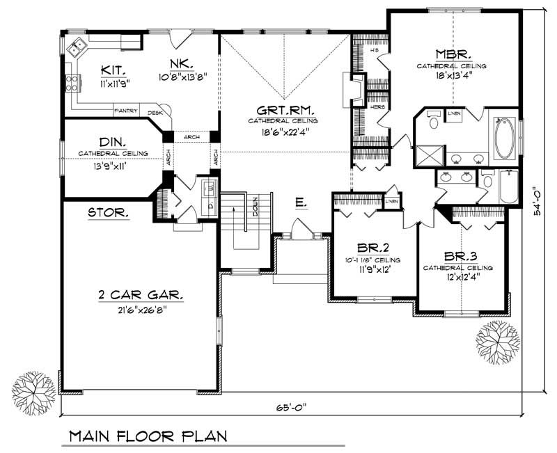 Floor Plan First Story of Ranch Plan #101-1156