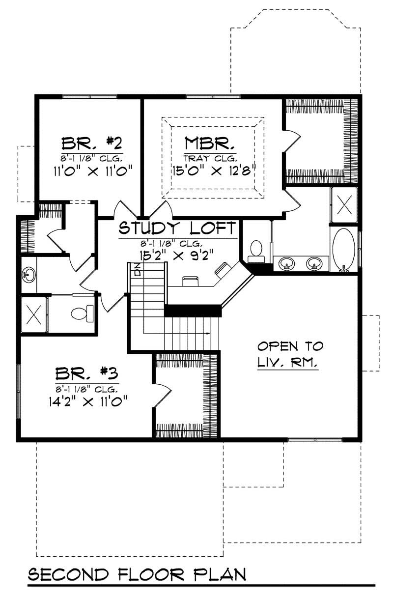 Floor Plan Second Story of Ranch Plan #101-1175