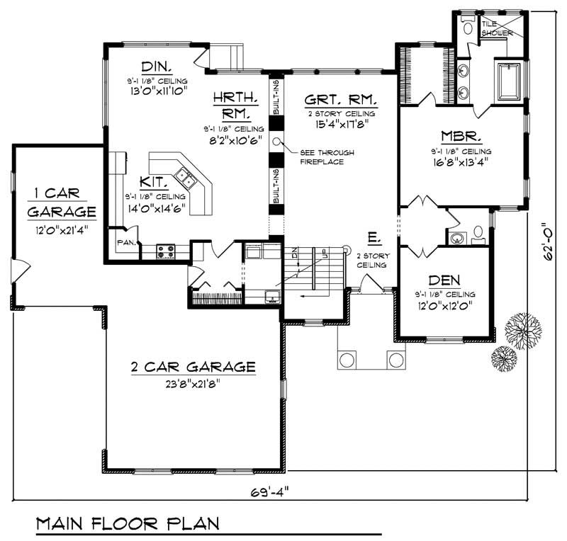 Floor Plan First Story of Ranch Plan #101-1184