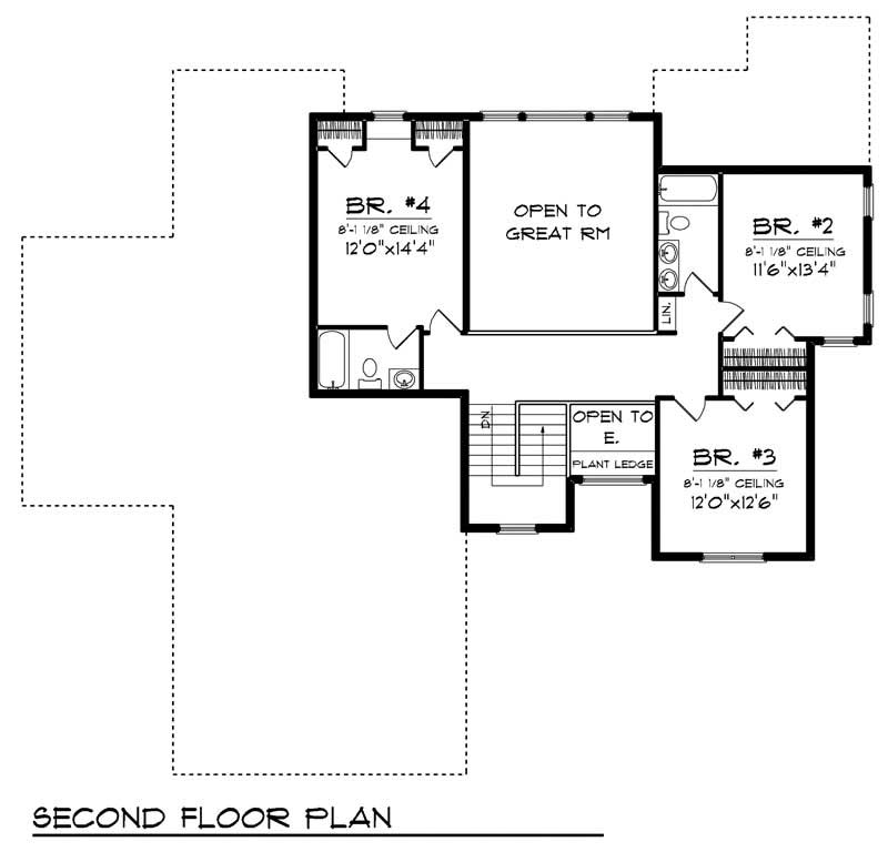 Floor Plan Second Story of Ranch Plan #101-1184
