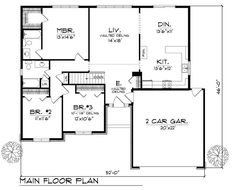 Floor Plan First Story of Ranch Plan #101-1187