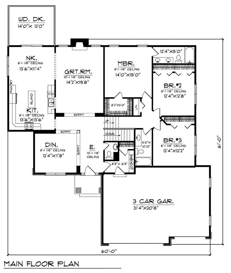 Floor Plan First Story of Ranch Plan #101-1202