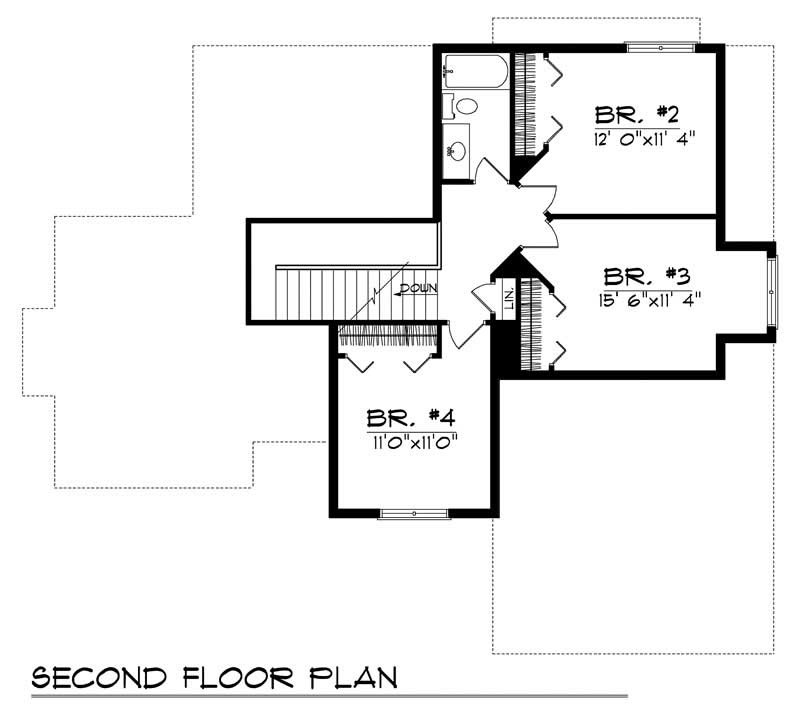 Floor Plan Second Story of Craftsman Plan #101-1243
