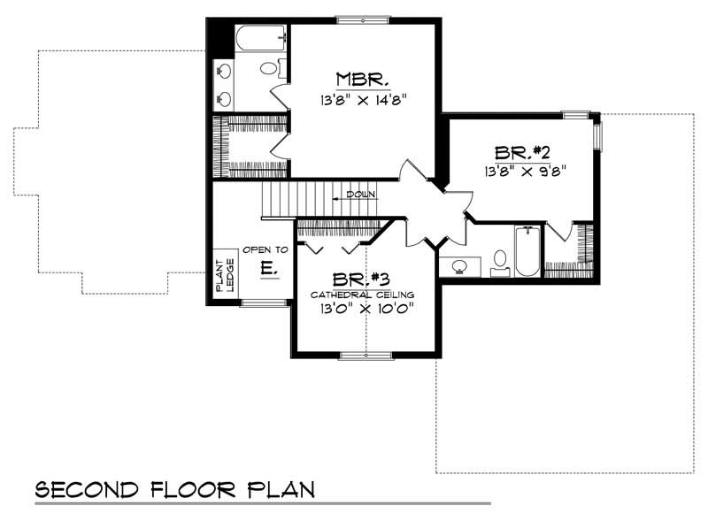 Floor Plan Second Story of Craftsman Plan #101-1251