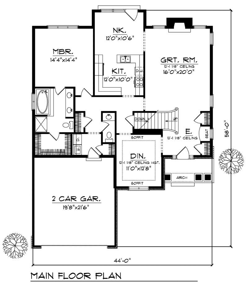 Floor Plan First Story of Ranch Plan #101-1255