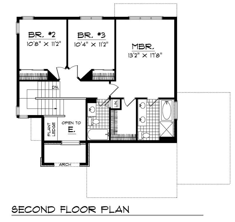 Floor Plan Second Story of Craftsman Plan #101-1256