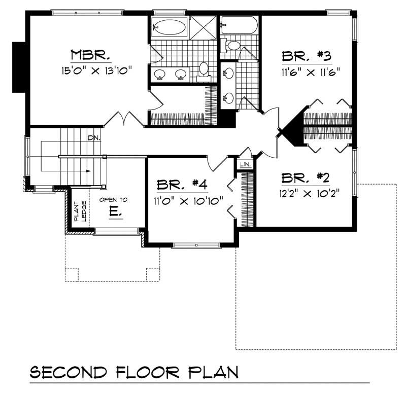 Floor Plan Second Story of European Plan #101-1263