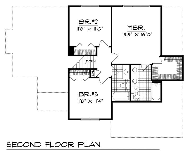 Floor Plan Second Story of Craftsman Plan #101-1288