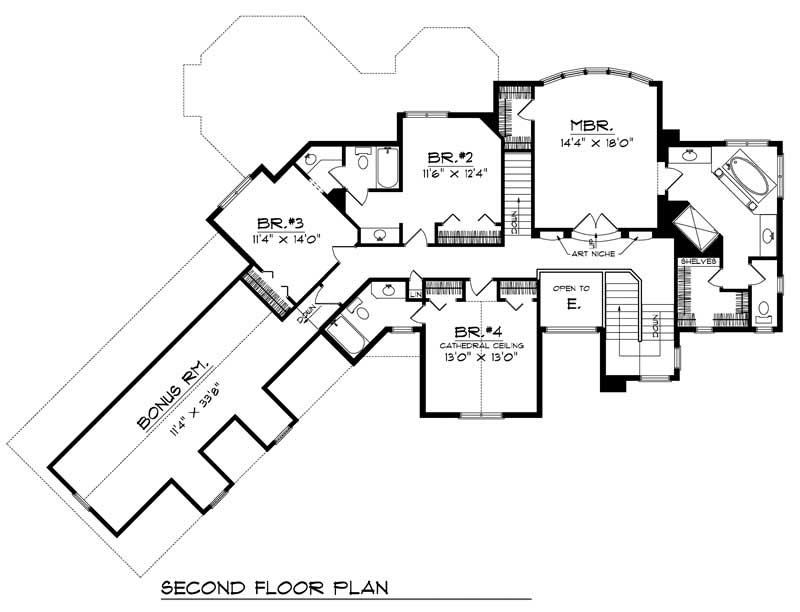 Floor Plan Second Story of European Plan #101-1291