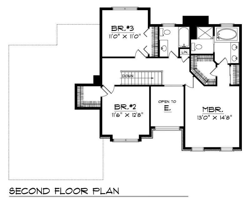 Floor Plan Second Story of Colonial Plan #101-1294