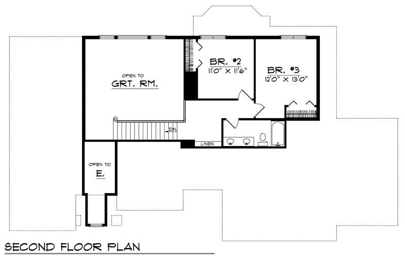 Floor Plan Second Story of Cape Cod Plan #101-1297