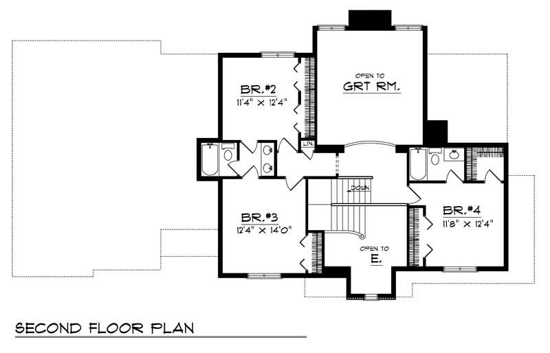 Floor Plan Second Story of European Plan #101-1307