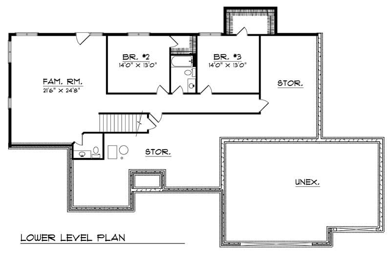 Floor Plan Basement of Ranch Plan #101-1338