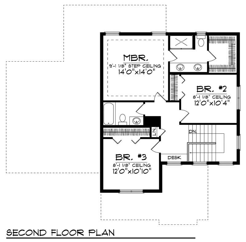 Floor Plan Second Story of Craftsman Plan #101-1351