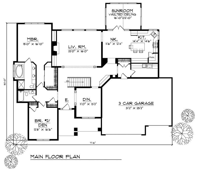Floor Plan First Story of Craftsman Plan #101-1363