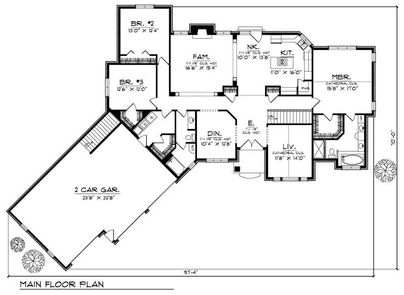 Floor Plan First Story of Ranch Plan #101-1372