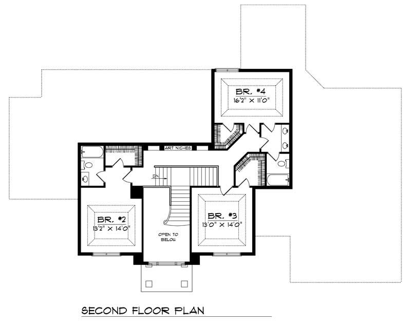 Floor Plan Second Story of European Plan #101-1392