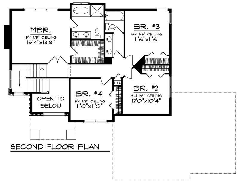 Floor Plan Second Story of Country Plan #101-1397