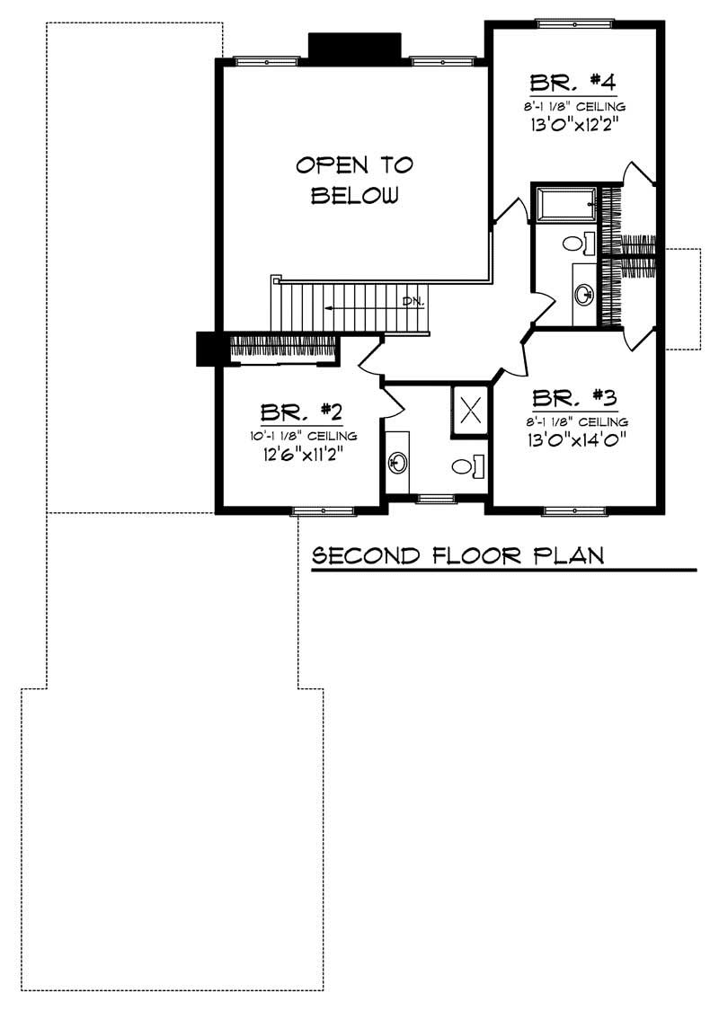 Floor Plan Second Story of European Plan #101-1399