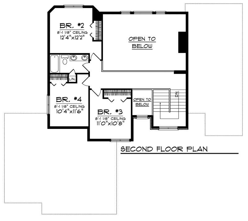 Floor Plan Second Story of Craftsman Plan #101-1402