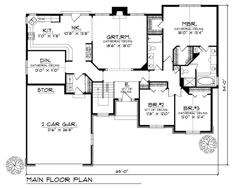 Floor Plan First Story of Ranch Plan #101-1406