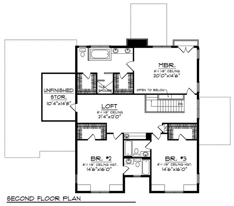 Floor Plan Second Story of Country Plan #101-1429