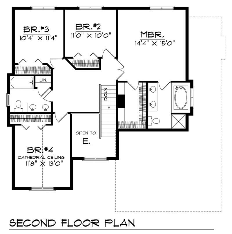 Floor Plan Second Story of Craftsman Plan #101-1459