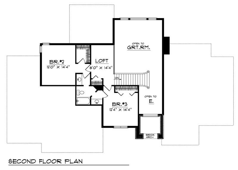 Floor Plan Second Story of European Plan #101-1488