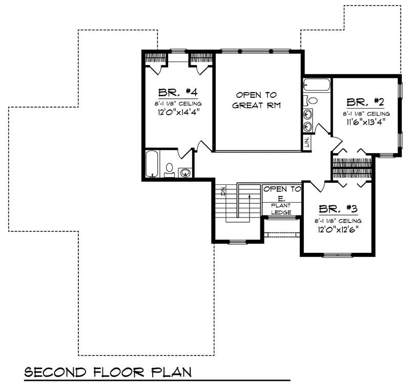 Floor Plan Second Story of European Plan #101-1502