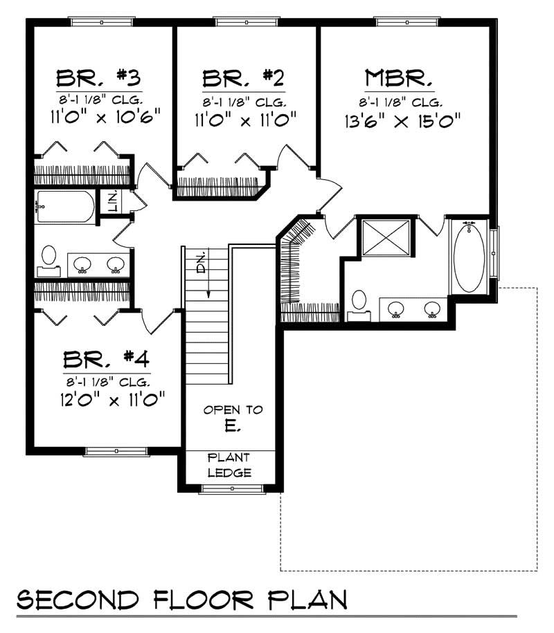 Floor Plan Second Story of Craftsman Plan #101-1503