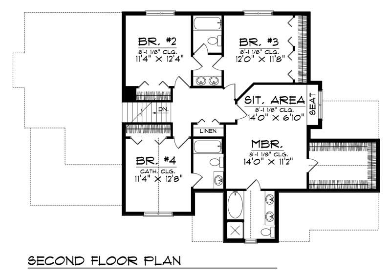 Floor Plan Second Story of Craftsman Plan #101-1513