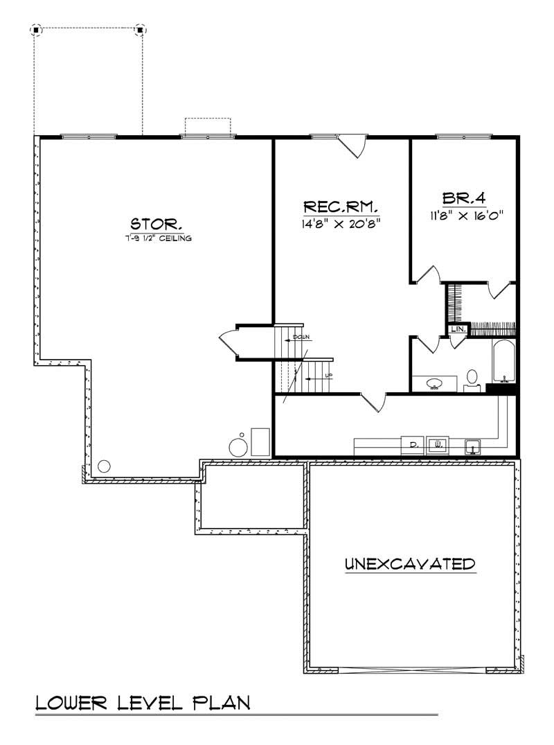 Floor Plan Basement of Ranch Plan #101-1524
