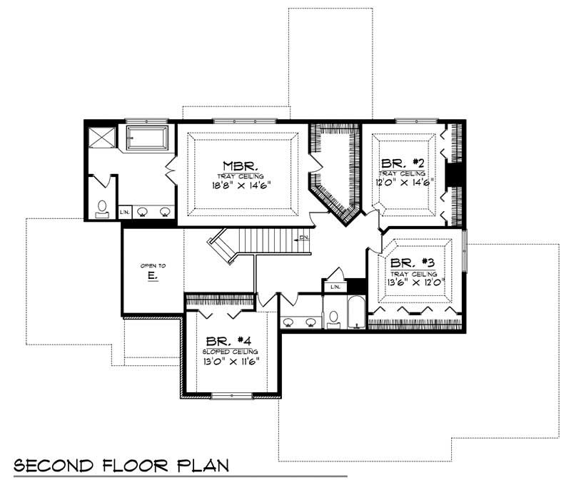 Floor Plan Second Story of European Plan #101-1543