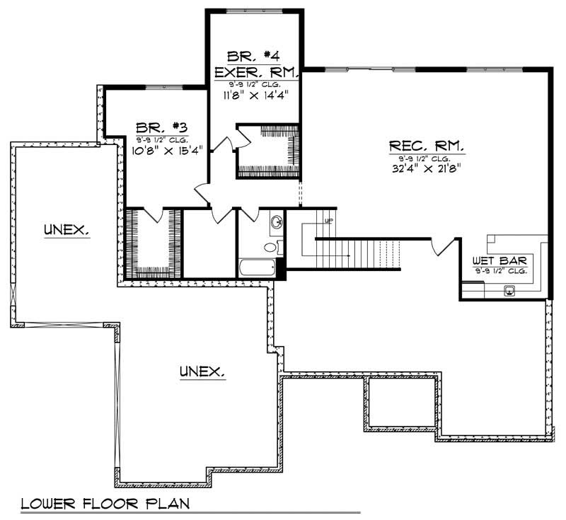 Floor Plan Basement of Ranch Plan #101-1556