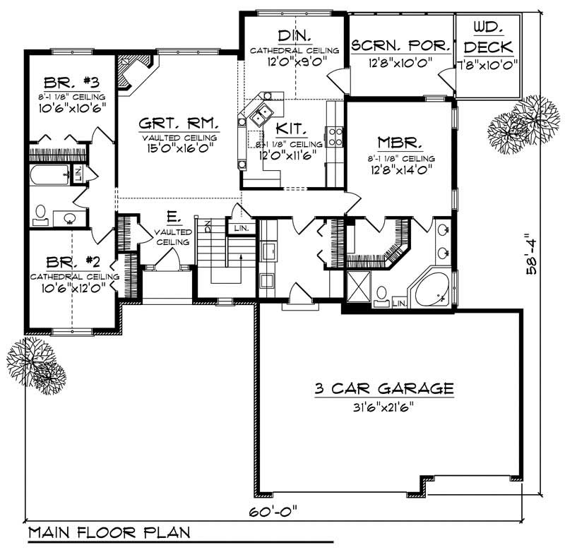 Floor Plan First Story of Ranch Plan #101-1569