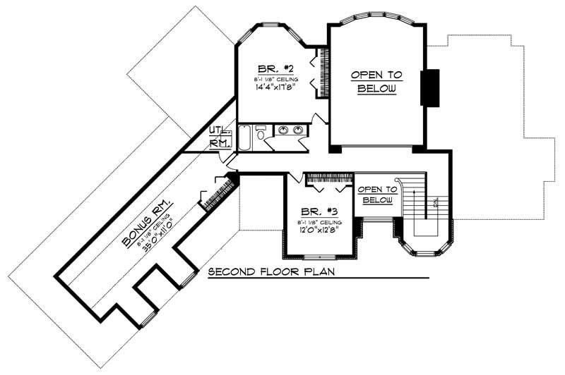 Floor Plan Second Story of European Plan #101-1578