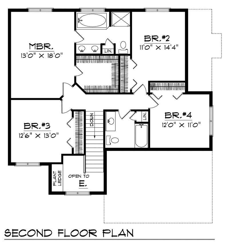 Floor Plan Second Story of Country Plan #101-1602