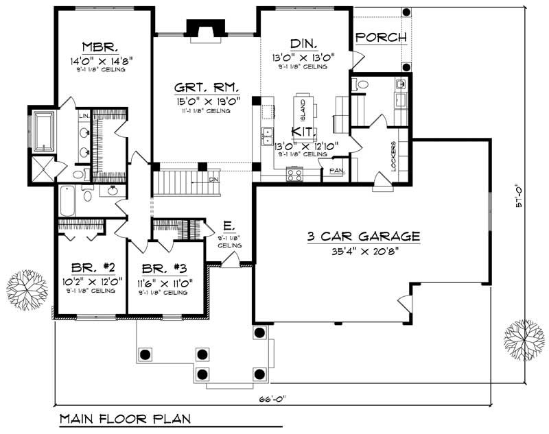 Floor Plan First Story of Ranch Plan #101-1608