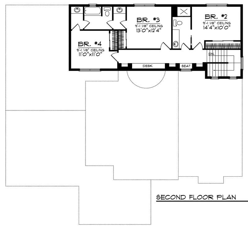 Floor Plan Second Story of Mediterranean Plan #101-1616
